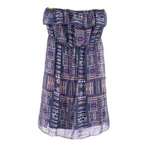 Strapless Ruffle Purple Patterned Neon Mini Dress